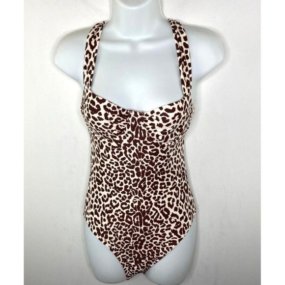 J.Crew Womens $118 Ruched Cup One Piece Swimsuit Leopard Print Size 6 BF101 - Picture 4 of 8